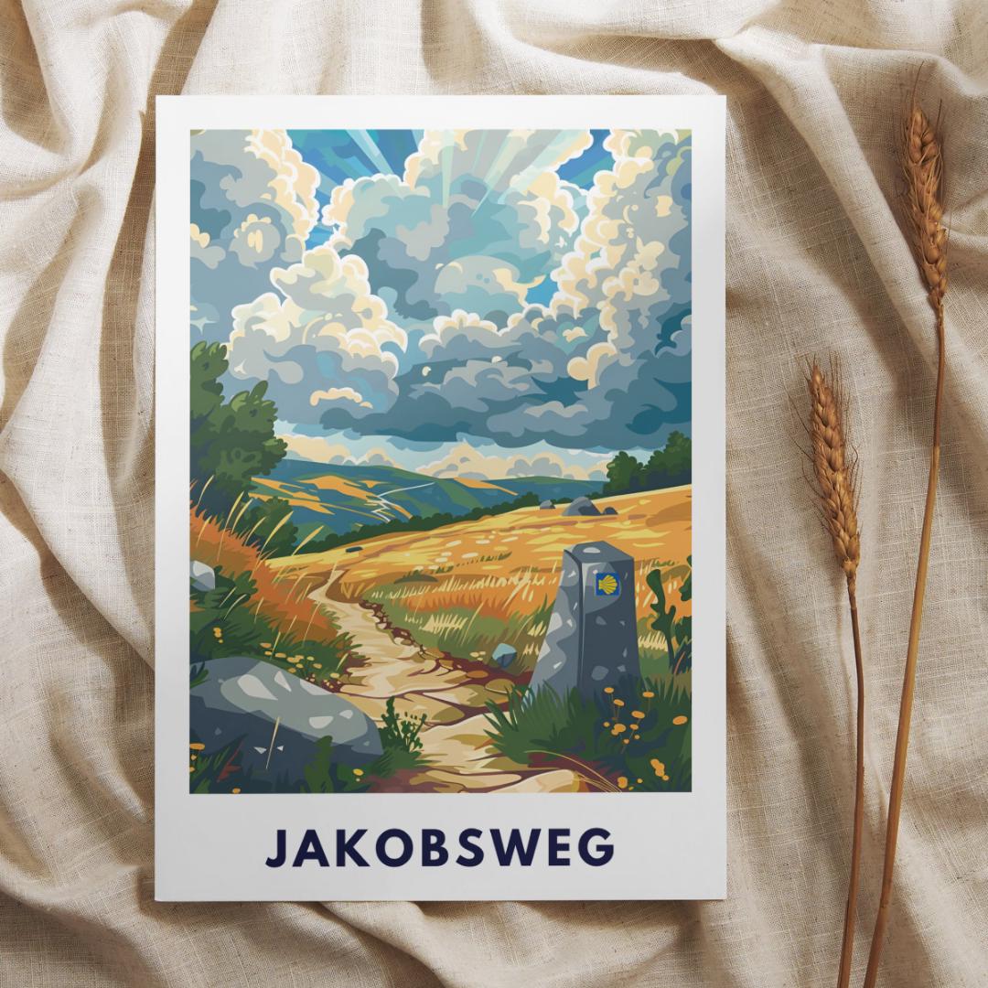 Jakobsweg Poster | Camino de Santiago Wandbild | Pilger Geschenk Reiseposter Spanien | Wanderwege Wandbild | Europa Pilgerweg Druck
