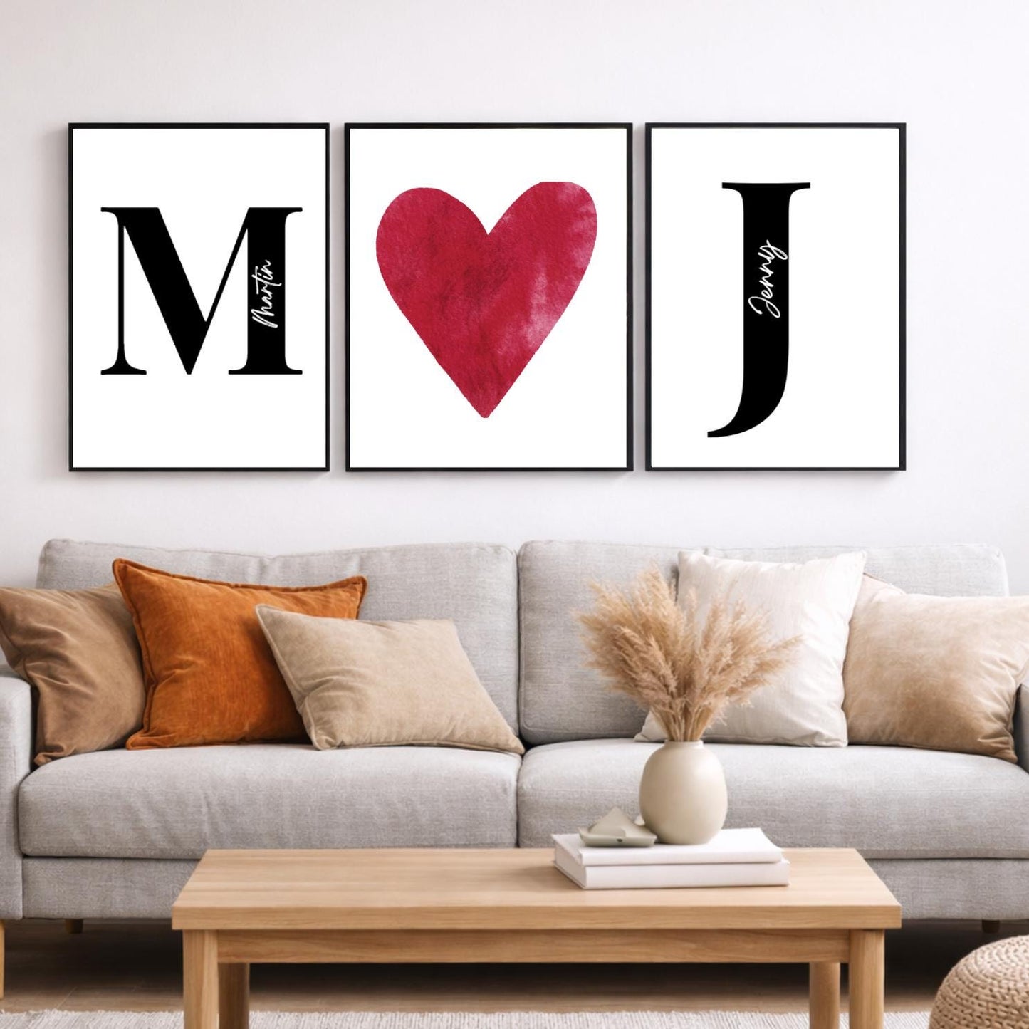 Couple Poster with Names – Personalized Valentine’s Day Gift, Custom Photo Poster, 3-Piece Set for Anniversary, Modern Living Room Wall Art