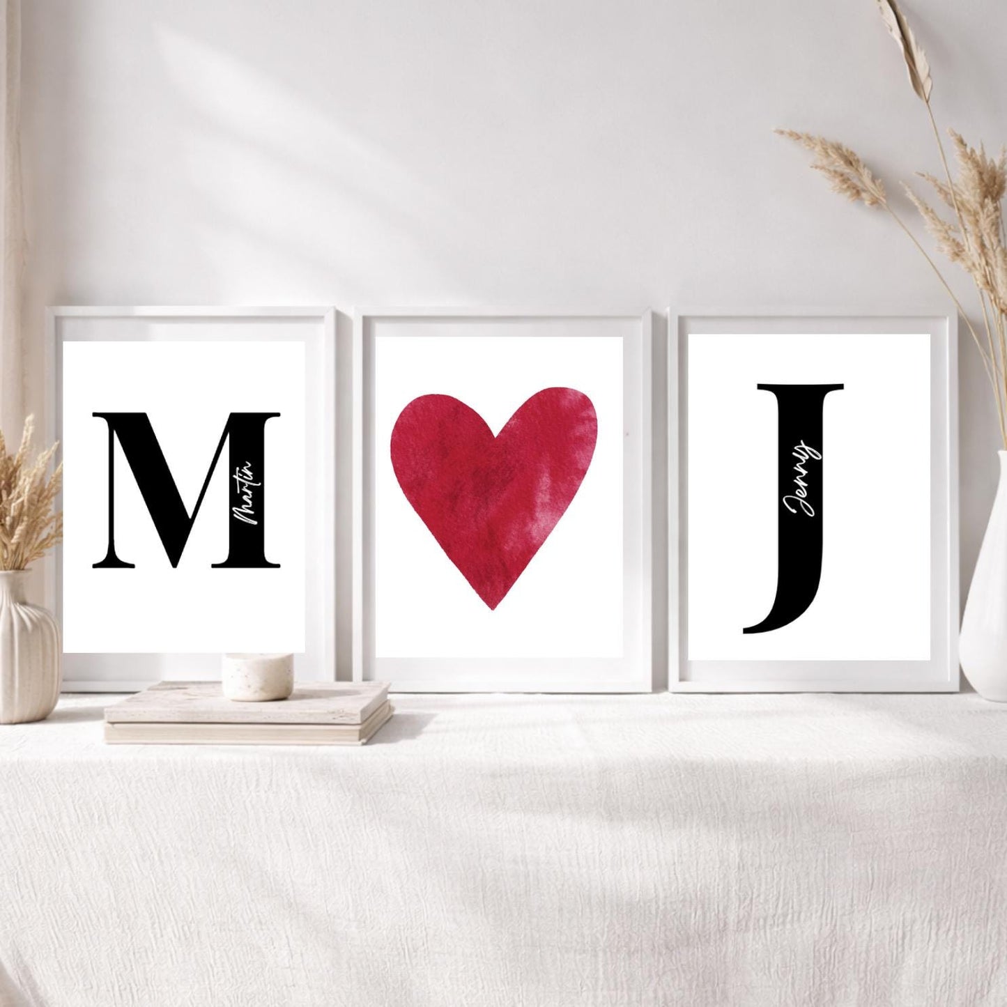 Couple Poster with Names – Personalized Valentine’s Day Gift, Custom Photo Poster, 3-Piece Set for Anniversary, Modern Living Room Wall Art