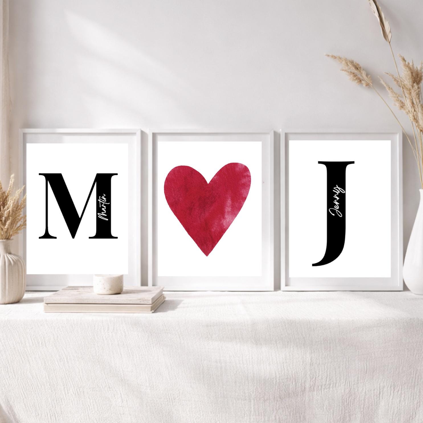 Couple Poster with Names – Personalized Valentine’s Day Gift, Custom Photo Poster, 3-Piece Set for Anniversary, Modern Living Room Wall Art