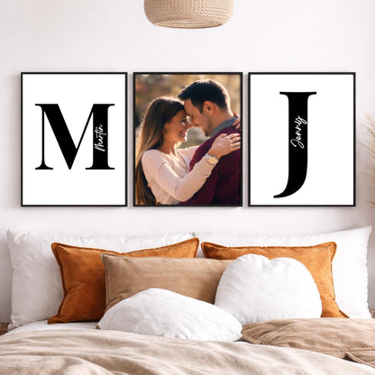 Couple Poster with Names – Personalized Valentine’s Day Gift, Custom Photo Poster, 3-Piece Set for Anniversary, Modern Living Room Wall Art