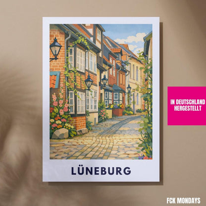 Lüneburg Altstadt Poster | Historische Gassen & Fachwerk | Norddeutsche Stadtillustration | Wandbild Stadt, Reise Poster Souvenir