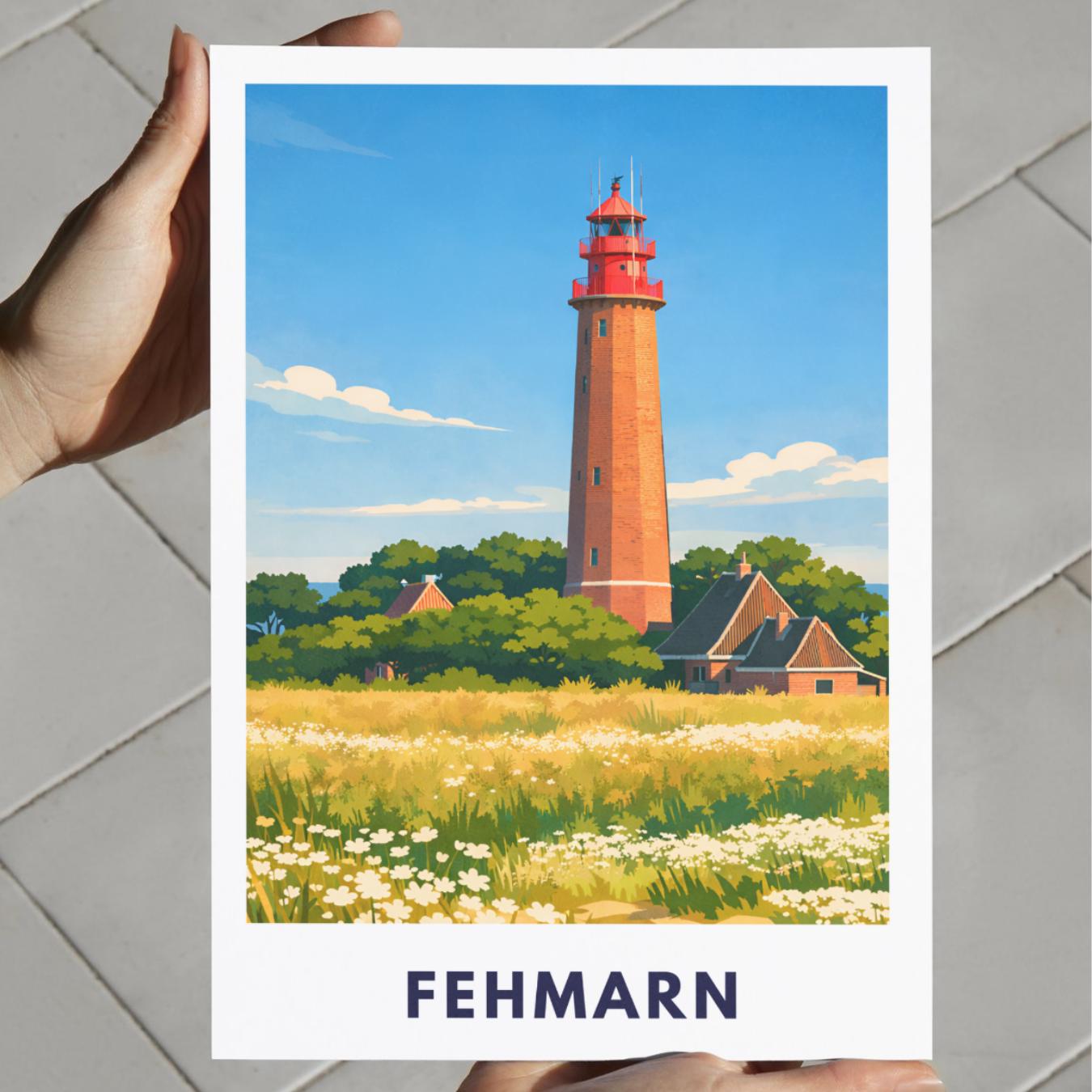 Fehmarn Flügge Lighthouse Poster | Baltic Sea Lighthouse | Fehmarn Island Coastal Poster | Maritime Baltic Decor Print | Coastal Wall Art