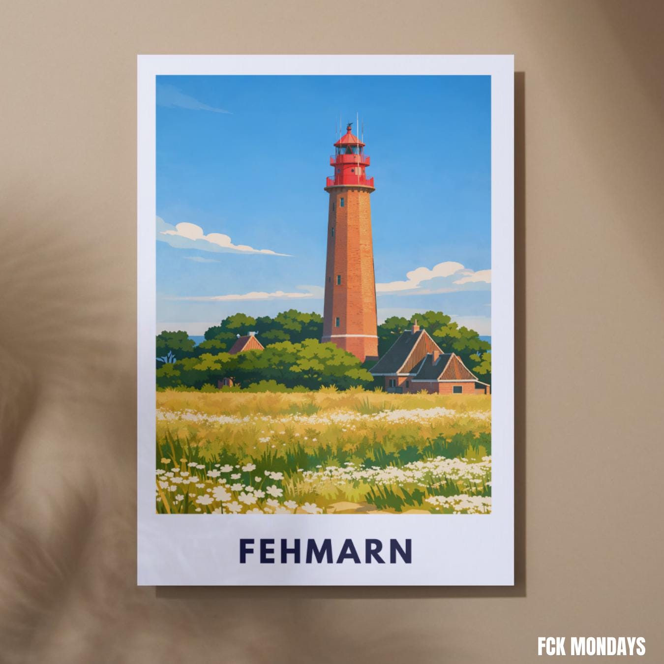 Fehmarn Flügge Lighthouse Poster | Baltic Sea Lighthouse | Fehmarn Island Coastal Poster | Maritime Baltic Decor Print | Coastal Wall Art