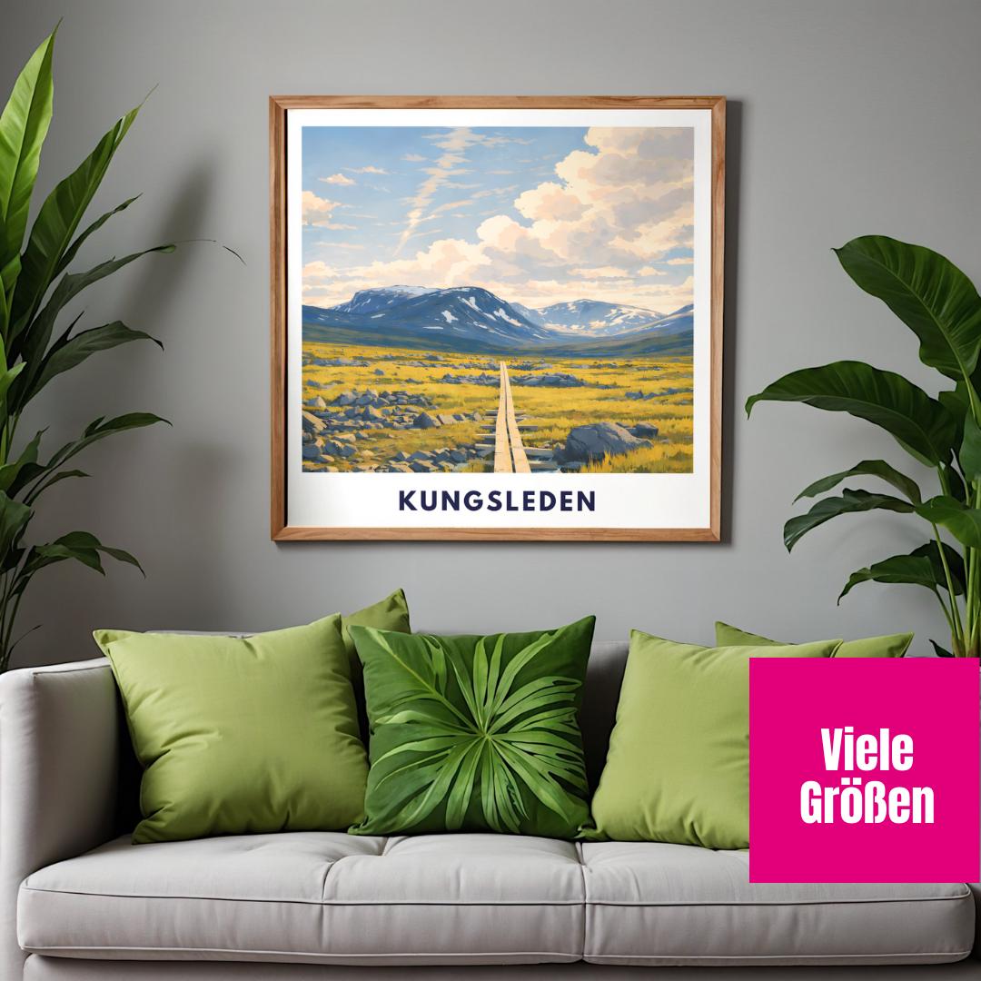 Kungsleden Poster | Schwedischer Fernwanderweg | Lappland Natur Illustration | Wandbild Berge Skandinavien Reise Poster | Geschenk Schweden