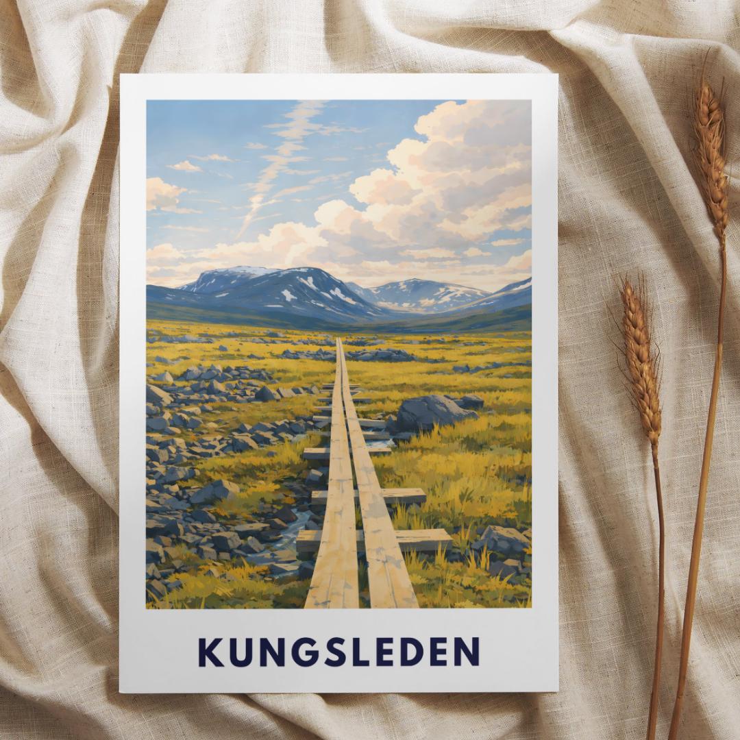 Kungsleden Poster | Schwedischer Fernwanderweg | Lappland Natur Illustration | Wandbild Berge Skandinavien Reise Poster | Geschenk Schweden