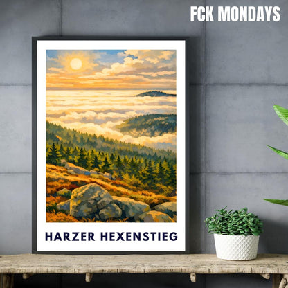 Harzer Hexenstieg Poster | Harz Hiking Trail | Artistic Nature Wall Art | Brocken Hiking Print | Long-Distance Trail Germany