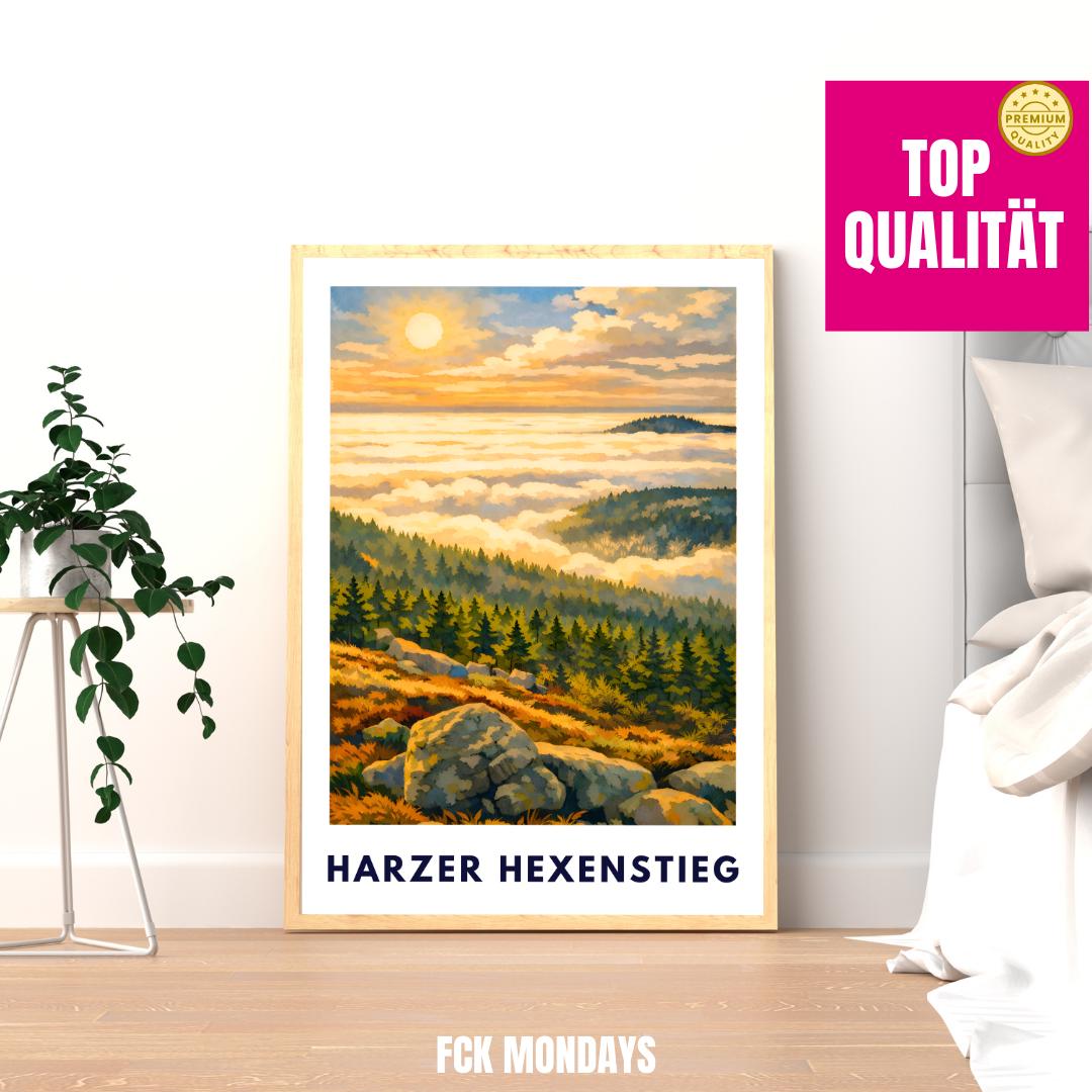 Harzer Hexenstieg Poster | Harz Hiking Trail | Artistic Nature Wall Art | Brocken Hiking Print | Long-Distance Trail Germany