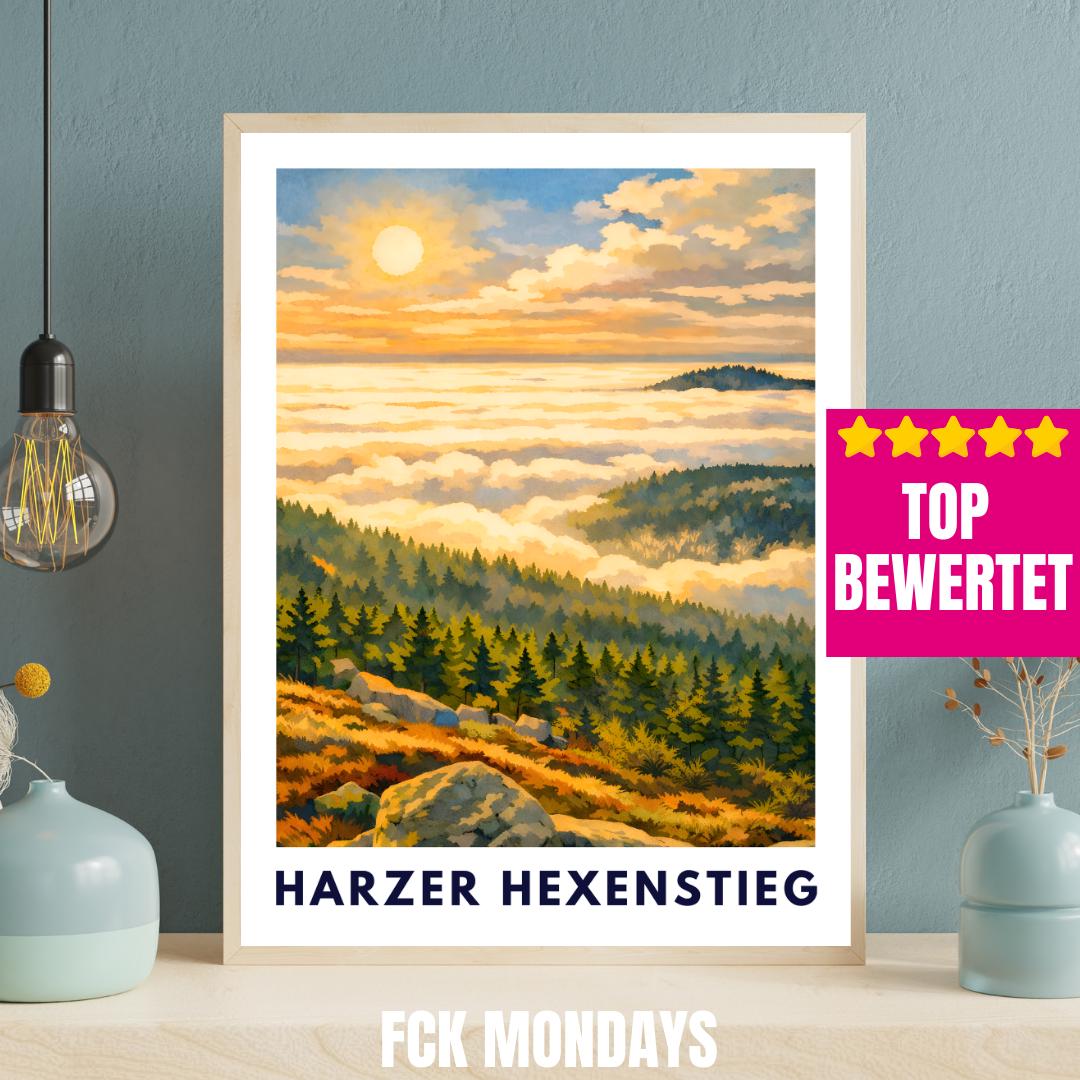 Harzer Hexenstieg Poster | Harz Hiking Trail | Artistic Nature Wall Art | Brocken Hiking Print | Long-Distance Trail Germany