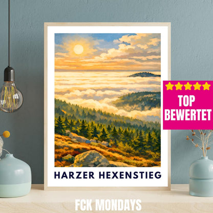 Harzer Hexenstieg Poster | Harz Hiking Trail | Artistic Nature Wall Art | Brocken Hiking Print | Long-Distance Trail Germany