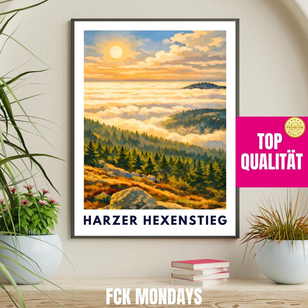 Harzer Hexenstieg Poster | Harz Hiking Trail | Artistic Nature Wall Art | Brocken Hiking Print | Long-Distance Trail Germany