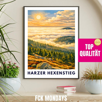 Harzer Hexenstieg Poster | Harz Hiking Trail | Artistic Nature Wall Art | Brocken Hiking Print | Long-Distance Trail Germany