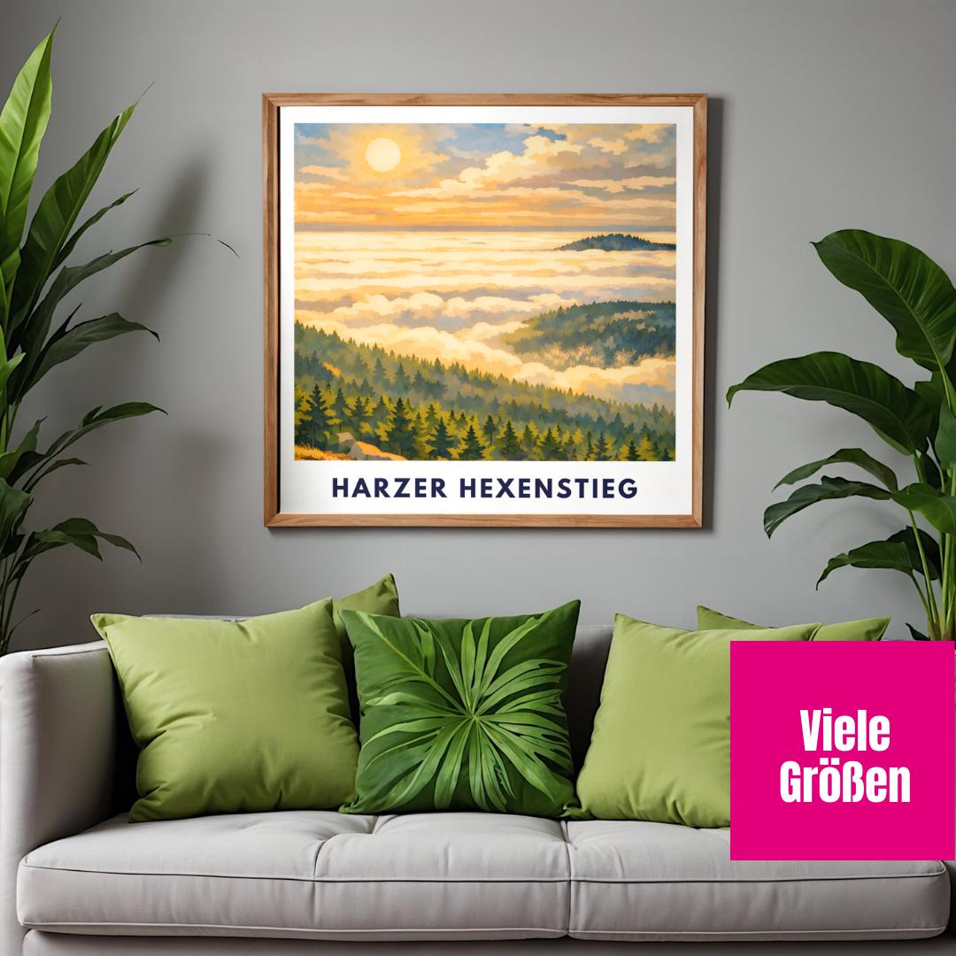 Harzer Hexenstieg Poster | Harz Hiking Trail | Artistic Nature Wall Art | Brocken Hiking Print | Long-Distance Trail Germany