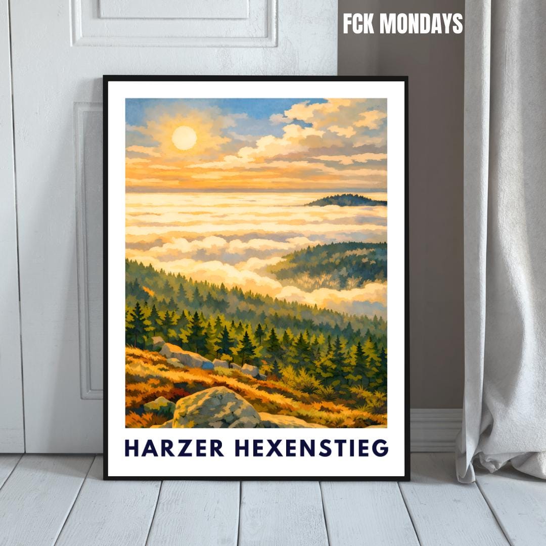 Harzer Hexenstieg Poster | Harz Hiking Trail | Artistic Nature Wall Art | Brocken Hiking Print | Long-Distance Trail Germany