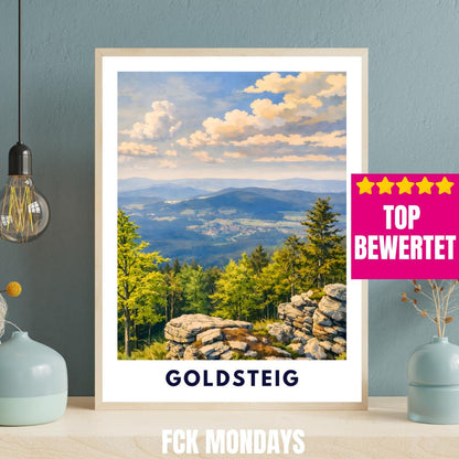 Goldsteig Poster | Wanderweg Bayerischer Wald | Künstlerisches Natur Wandbild | Fernwanderweg Deutschland | Arber, Rachel, Lusen Plakat
