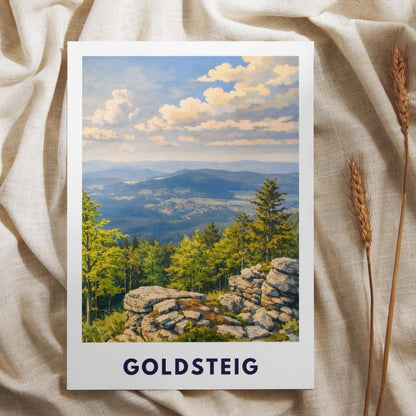 Goldsteig Poster | Wanderweg Bayerischer Wald | Künstlerisches Natur Wandbild | Fernwanderweg Deutschland | Arber, Rachel, Lusen Plakat