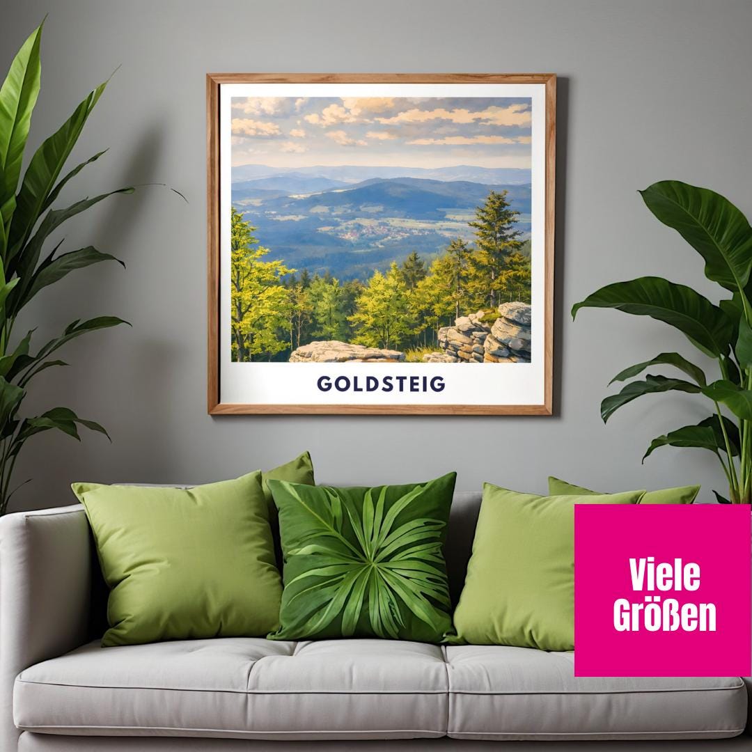 Goldsteig Poster | Wanderweg Bayerischer Wald | Künstlerisches Natur Wandbild | Fernwanderweg Deutschland | Arber, Rachel, Lusen Plakat