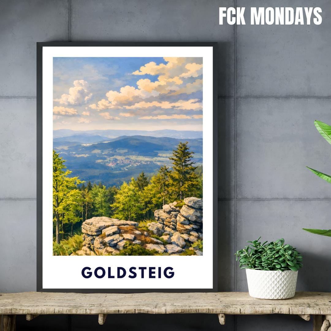 Goldsteig Poster | Wanderweg Bayerischer Wald | Künstlerisches Natur Wandbild | Fernwanderweg Deutschland | Arber, Rachel, Lusen Plakat
