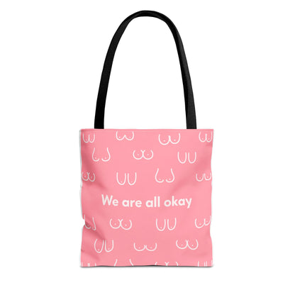 Boob Tote Bag | Boobie Shopping Bag | Breast Print Tote | "We Are All Okay" | Pink Quote Bag | Gift for Women