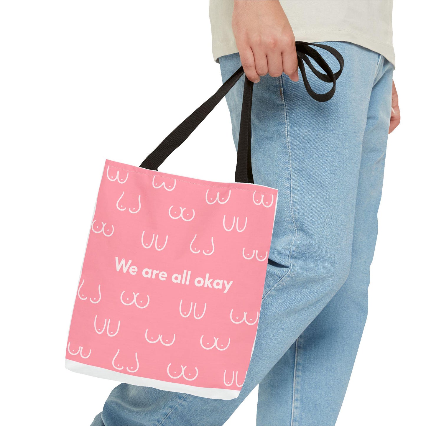 Boob Tote Bag | Boobie Shopping Bag | Breast Print Tote | "We Are All Okay" | Pink Quote Bag | Gift for Women