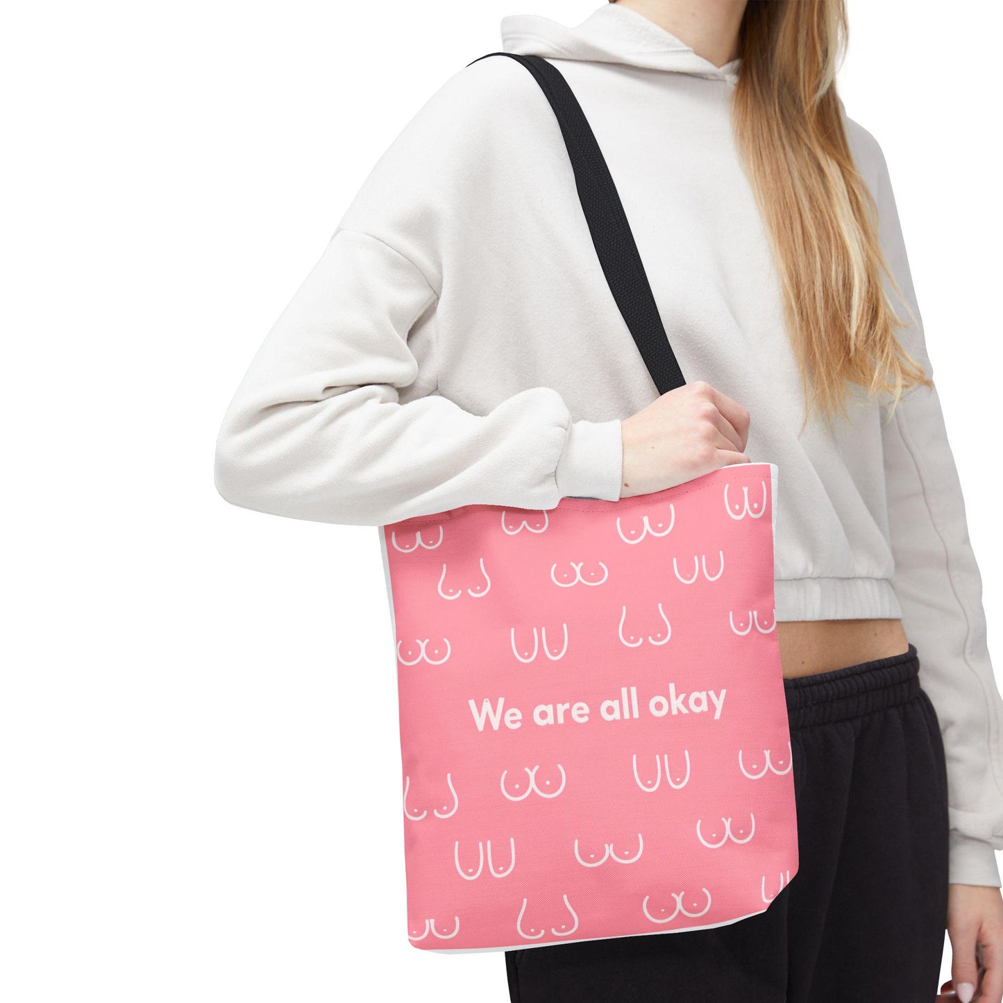 Boob Tote Bag | Boobie Shopping Bag | Breast Print Tote | "We Are All Okay" | Pink Quote Bag | Gift for Women