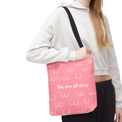 Boob Tote Bag | Boobie Shopping Bag | Breast Print Tote | "We Are All Okay" | Pink Quote Bag | Gift for Women