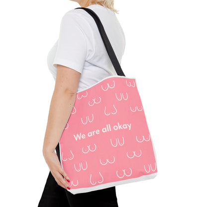 Boob Tote Bag | Boobie Shopping Bag | Breast Print Tote | "We Are All Okay" | Pink Quote Bag | Gift for Women