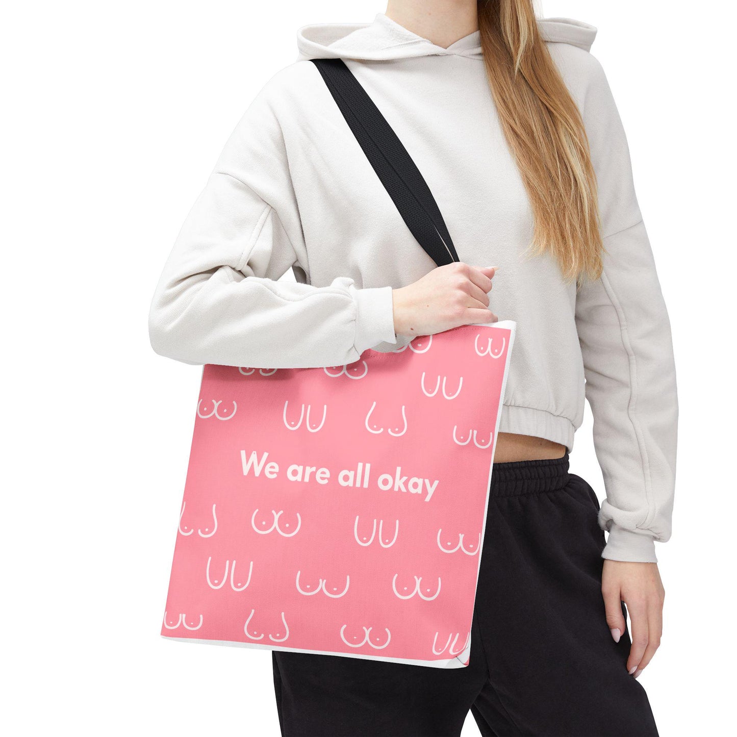 Boob Tote Bag | Boobie Shopping Bag | Breast Print Tote | "We Are All Okay" | Pink Quote Bag | Gift for Women