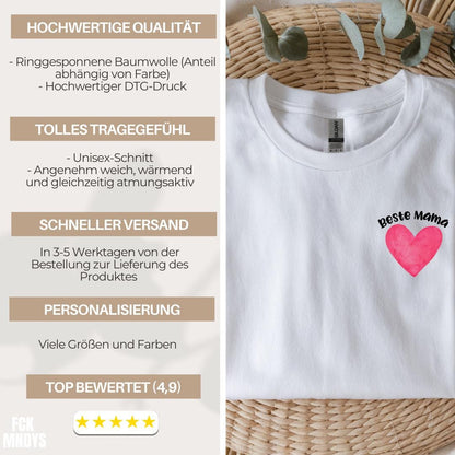 Best Mom Shirt | Beste Mama T-Shirt | Mothers Day Gift for Mom | Cute Heart Pocket Tee | Gift for New Mom | Gildan 64000