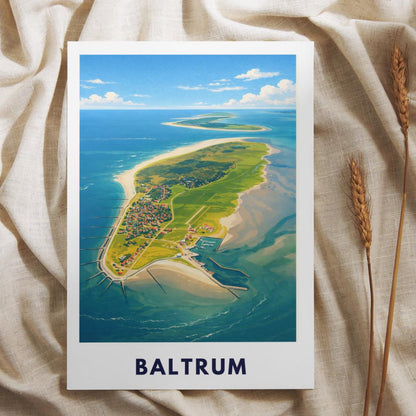 Insel Baltrum Poster | Nordseeinsel Wattenmeer Nationalpark | Baltrum von Oben | Dünen und Sandstrand | Ostfriesische Inseln
