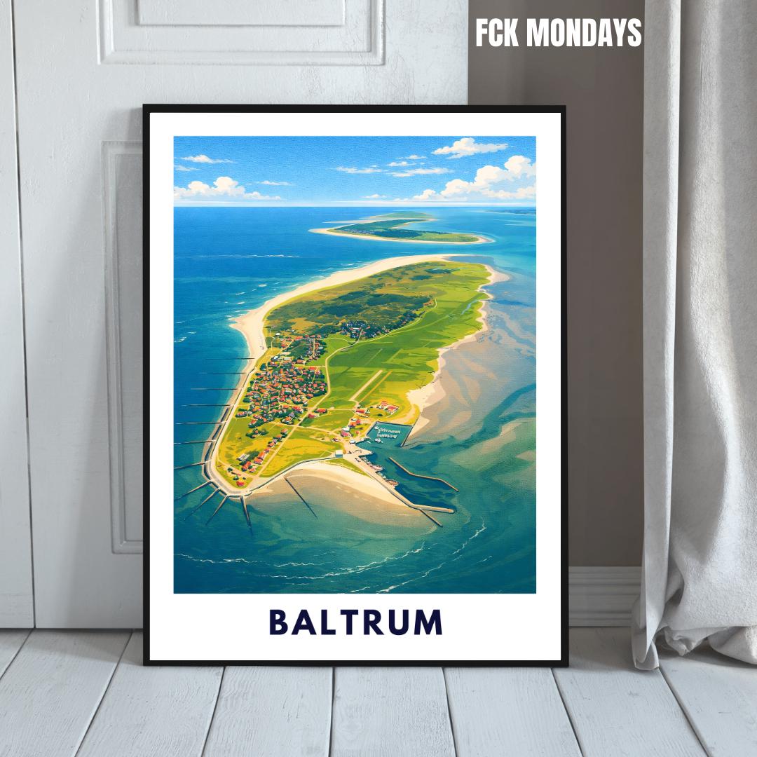 Insel Baltrum Poster | Nordseeinsel Wattenmeer Nationalpark | Baltrum von Oben | Dünen und Sandstrand | Ostfriesische Inseln