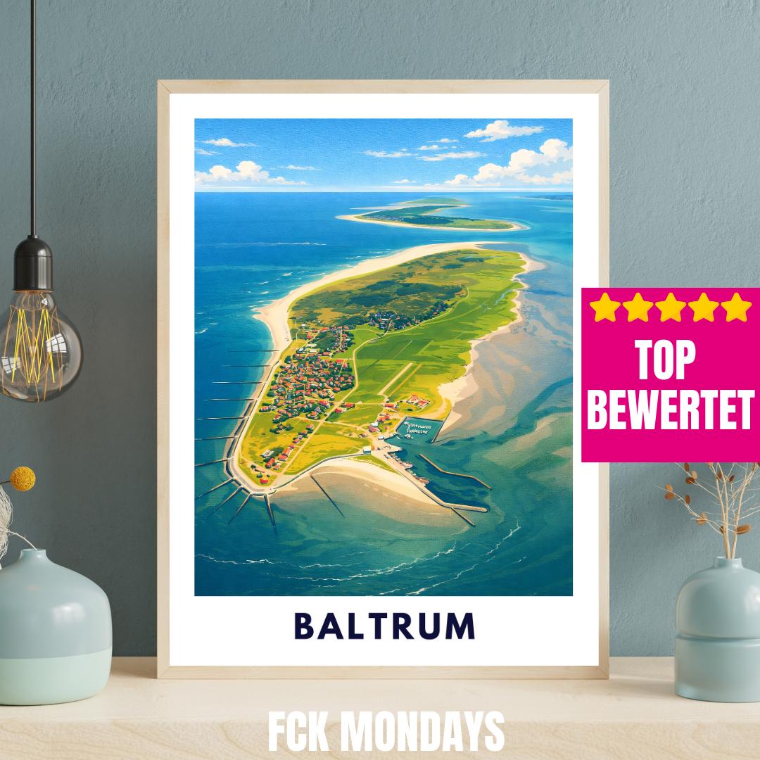 Insel Baltrum Poster | Nordseeinsel Wattenmeer Nationalpark | Baltrum von Oben | Dünen und Sandstrand | Ostfriesische Inseln