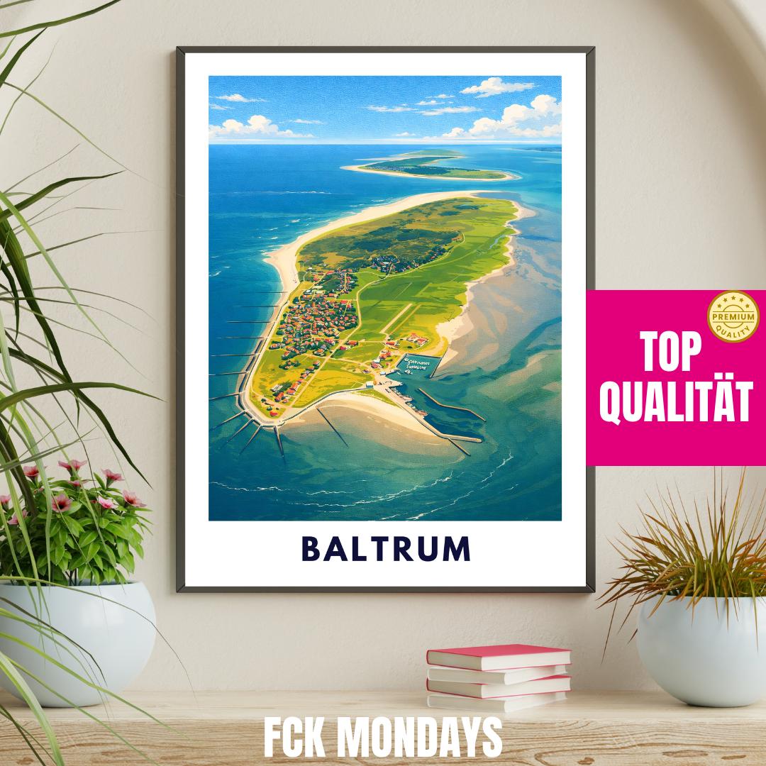 Insel Baltrum Poster | Nordseeinsel Wattenmeer Nationalpark | Baltrum von Oben | Dünen und Sandstrand | Ostfriesische Inseln
