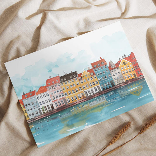 Copenhagen Denmark Poster | Scandinavian Skyline Art Print | Illustrated København Old Town Wall Art