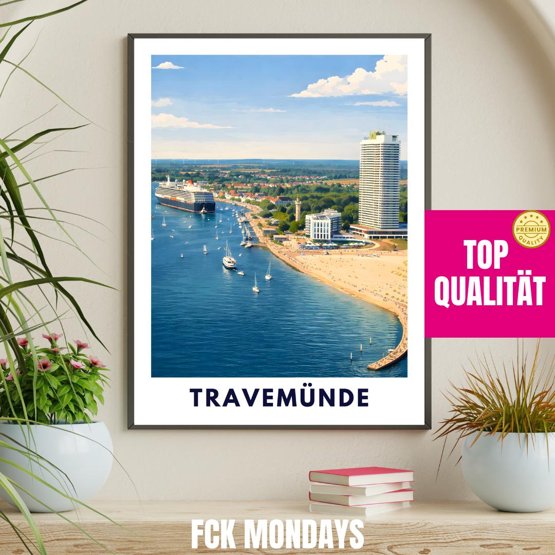 Travemünde von oben Poster | Travemünde Ostsee Trave Poster | Gedrucktes Travemünde Bild | Seebad Travemünde | Lübeck-Travemünde