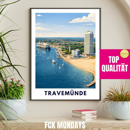 Travemünde von oben Poster | Travemünde Ostsee Trave Poster | Gedrucktes Travemünde Bild | Seebad Travemünde | Lübeck-Travemünde