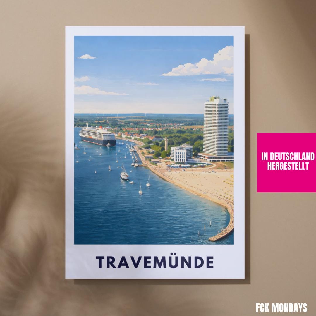 Travemünde von oben Poster | Travemünde Ostsee Trave Poster | Gedrucktes Travemünde Bild | Seebad Travemünde | Lübeck-Travemünde