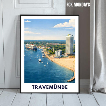 Travemünde von oben Poster | Travemünde Ostsee Trave Poster | Gedrucktes Travemünde Bild | Seebad Travemünde | Lübeck-Travemünde
