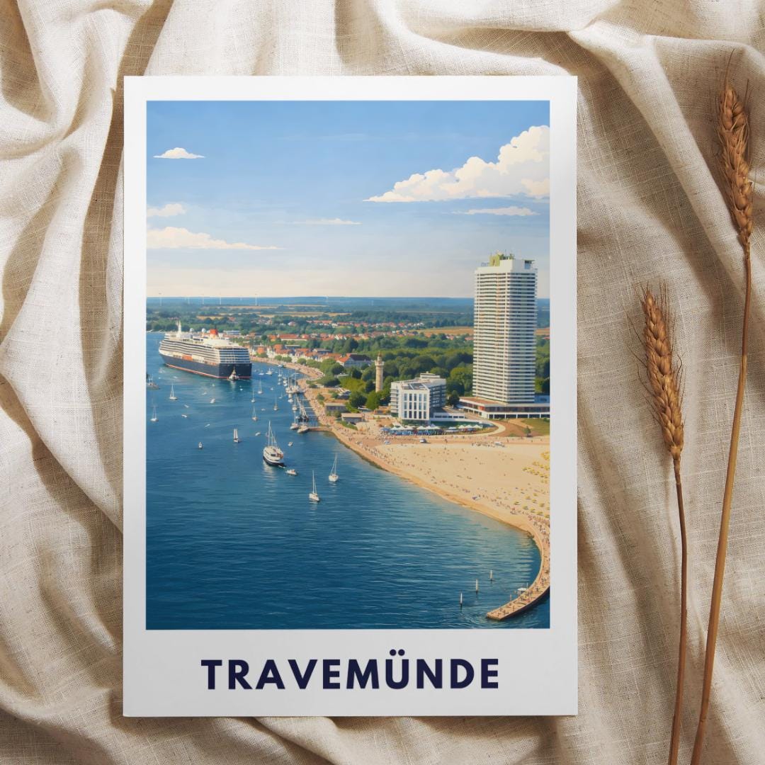 Travemünde von oben Poster | Travemünde Ostsee Trave Poster | Gedrucktes Travemünde Bild | Seebad Travemünde | Lübeck-Travemünde