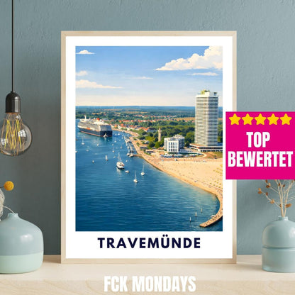 Travemünde von oben Poster | Travemünde Ostsee Trave Poster | Gedrucktes Travemünde Bild | Seebad Travemünde | Lübeck-Travemünde