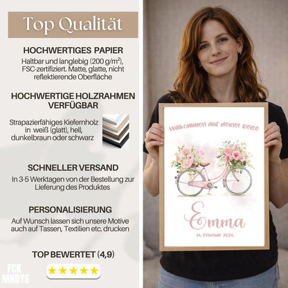 Personalized Baby Poster with Name & Date | Welcome to Your Journey | Baby Girl Birth Gift | Nursery Wall Art | Baptism Gift