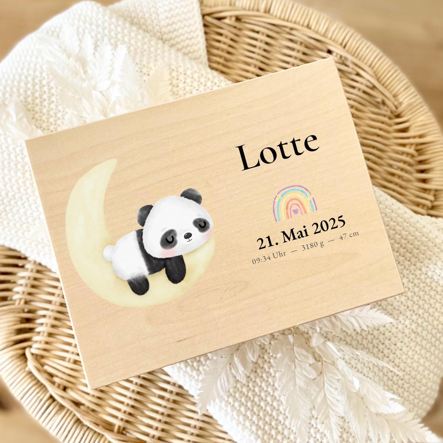 Personalized Baby Keepsake Box Wood with Name & Birth Details | Axolotl Moon Design | Baby Memory Box for Birth or Baptism | Baby Gift