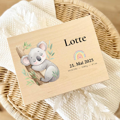 Personalized Baby Keepsake Box Wood with Name & Birth Details | Axolotl Moon Design | Baby Memory Box for Birth or Baptism | Baby Gift