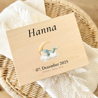 Personalized Baby Keepsake Box Wood with Name & Birth Details | Watercolor Animal Design | Baby Memory Box for Birth or Baptism | Baby Gift