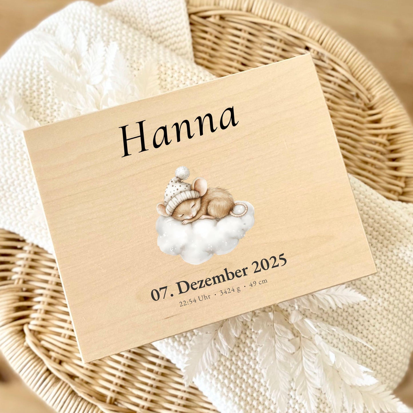 Personalized Baby Keepsake Box Wood with Name & Birth Details | Watercolor Animal Design | Baby Memory Box for Birth or Baptism | Baby Gift