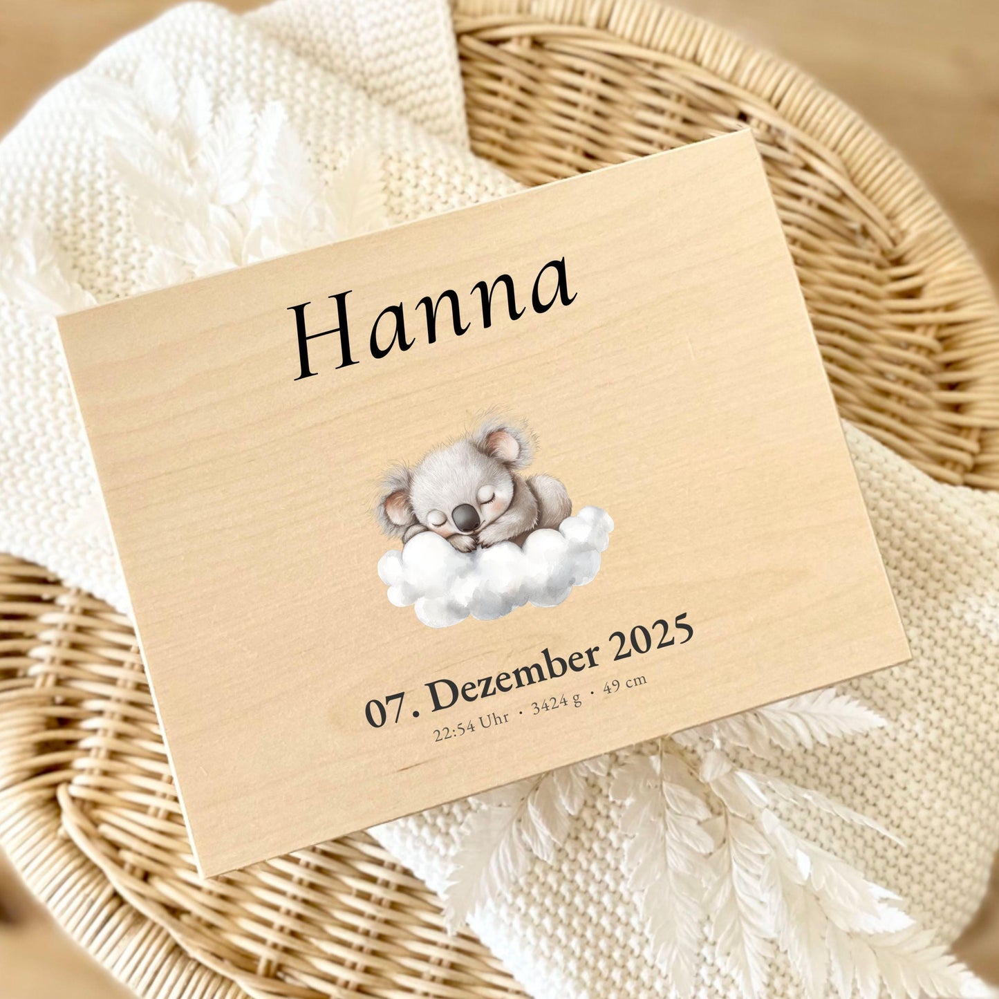 Personalized Baby Keepsake Box Wood with Name & Birth Details | Watercolor Animal Design | Baby Memory Box for Birth or Baptism | Baby Gift