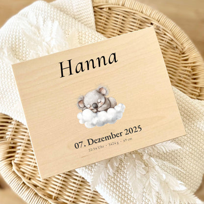 Personalized Baby Keepsake Box Wood with Name & Birth Details | Watercolor Animal Design | Baby Memory Box for Birth or Baptism | Baby Gift