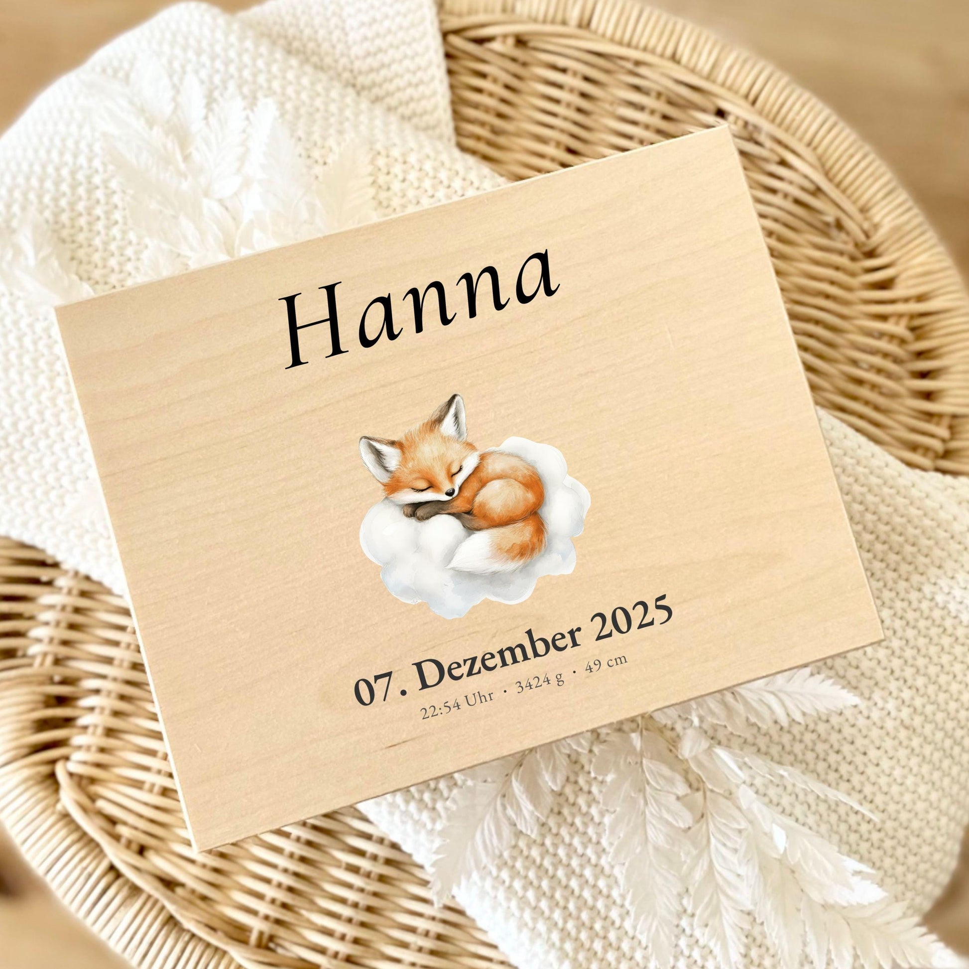 Personalized Baby Keepsake Box Wood with Name & Birth Details | Watercolor Animal Design | Baby Memory Box for Birth or Baptism | Baby Gift