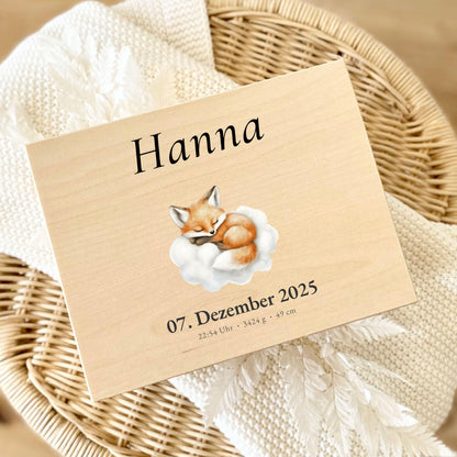 Personalized Baby Keepsake Box Wood with Name & Birth Details | Watercolor Animal Design | Baby Memory Box for Birth or Baptism | Baby Gift