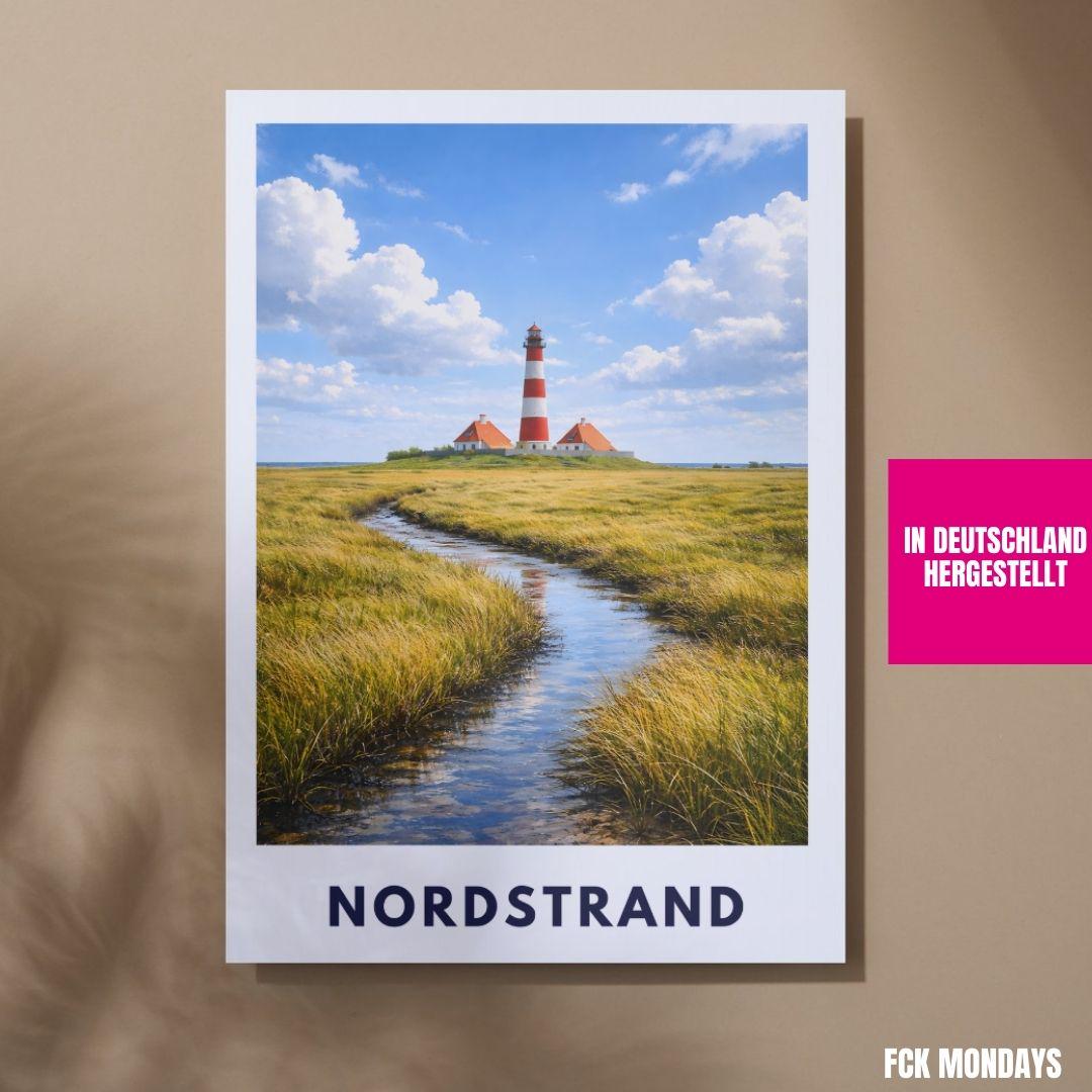 Premium Nordstrand Poster | North Sea Coast Print | Nordfriesland Dike Landscape Wall Art | Wadden Sea Island Decor | Coastal Gift